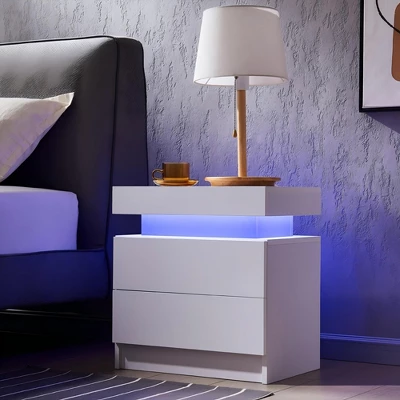 NicBex Modern LED Nightstand,Bedside Table With Adjustable Lighting,Night Stand With Drawers,Side Table For Living Room,Bedroom Furniture 7 NicBex Modern LED Nightstand,Bedside Table With Adjustable Lighting,Night Stand With Drawers,Side Table For Living Room,Bedroom Furniture - Image 5