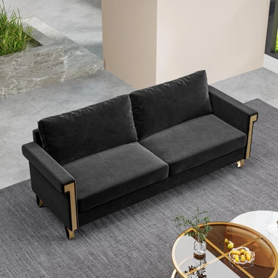 NicBex Couches For Living Room 76" Sofa Velvet Upholstered 2-Seat Couch Soft Sponges Modern Designs Sofa With Gold Trim And Cozy Cushions 4 NicBex Couches For Living Room 76" Sofa Velvet Upholstered 2-Seat Couch Soft Sponges Modern Designs Sofa With Gold Trim And Cozy Cushions - Image 2