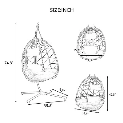 NicBex Indoor Outdoor Wicker Hanging Egg Chair With Cushion And Stand For Patio Bedroom Porch Garden 4 NicBex Indoor Outdoor Wicker Hanging Egg Chair With Cushion And Stand For Patio Bedroom Porch Garden - Image 2