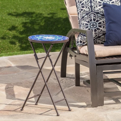 NicBex Modern Round Outdoor End Table Outdoor Side Table With Iron Frame, Patio Table Small Table Outdoor Coffee Table For Backyard, Balcony, Porch 4 NicBex Modern Round Outdoor End Table Outdoor Side Table With Iron Frame, Patio Table Small Table Outdoor Coffee Table For Backyard, Balcony, Porch - Image 2