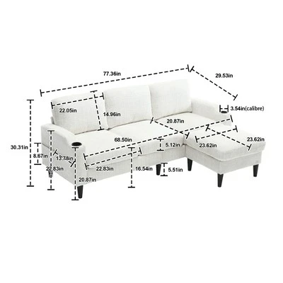 NicBex 3-Seater Chenille Sofa Couch With Removable Storage Ottoman & Cup Holders,Upholstered Sleeper Sofa For Living Room,Bedroom 6 NicBex 3-Seater Chenille Sofa Couch With Removable Storage Ottoman & Cup Holders,Upholstered Sleeper Sofa For Living Room,Bedroom - Image 4