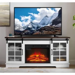 NicBex Fireplace TV Stand With 23"Electric Fireplace Insert Modern Sliding Glass Doors Media Entertainment Center For TV Up To 65",White -Nicbex GUEST 98812d90 ce94 4fa6 95b7 077cf897c335