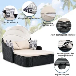 NicBex Double Chaise Lounge Chair With Adjustable Canopy - PE Rattan Daybed, Black Frame & Beige Cushions For Yard, Garden 11 NicBex Double Chaise Lounge Chair With Adjustable Canopy - PE Rattan Daybed, Black Frame & Beige Cushions For Yard, Garden -Nicbex GUEST 99d46fcf bd25 4609 9682 995a69796889