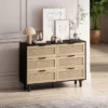 NicBex Wooden 6-Drawer Dresser,Farmhouse Double Dressers With Rattan Drawers,Chest Of Drawers For Bedroom,Living Room,Kids Room,Hallway,Natural Style
