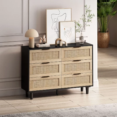 NicBex 6 Drawer Double Dresser For Bedroom,Modern Style Rattan Drawers With Wooden Pulls,Dressers For Kids Room,Living Room,Entry And Hallway 6 NicBex 6 Drawer Double Dresser For Bedroom,Modern Style Rattan Drawers With Wooden Pulls,Dressers For Kids Room,Living Room,Entry And Hallway - Image 4
