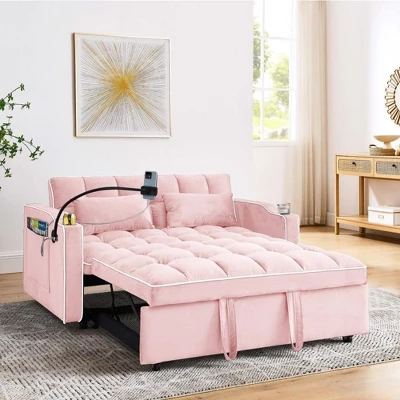 NicBex 3-in-1 Velvet Convertible Sofa Bed With USB Charging Port And Swivel Phone Stand,55.5" Modern Sleeper Sofa With Adjustable Backrest 6 NicBex 3-in-1 Velvet Convertible Sofa Bed With USB Charging Port And Swivel Phone Stand,55.5" Modern Sleeper Sofa With Adjustable Backrest - Image 4