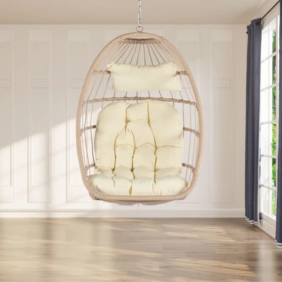 NicBex Outdoor Rattan Egg Chair,Hammock Chair With Stand,Handwoven Porch Swing Chair With Cushion,Outdoor Swing Chair For Garden&Backyard,Khaki 7 NicBex Outdoor Rattan Egg Chair,Hammock Chair With Stand,Handwoven Porch Swing Chair With Cushion,Outdoor Swing Chair For Garden&Backyard,Khaki - Image 5