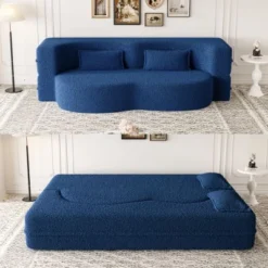 NicBex Modern Floor Sofa Bed With 2 Pillows, Foldable Sleeper Sofa, Teddy Fabric Convertible Sofa, Space-Saving Couch For Living Room, Loveseat Sofa -Nicbex GUEST 9f9b90fc d64c 4fdd b404 13e7996f0b99