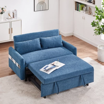 NicBex Loveseat Sofa Modern Upholstered Sleeper Sofa Bed With Adjustable Backrest And Storage Pockets For Bedroom,Living Room,Blue 5 NicBex Loveseat Sofa Modern Upholstered Sleeper Sofa Bed With Adjustable Backrest And Storage Pockets For Bedroom,Living Room,Blue - Image 3