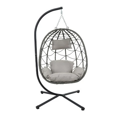 NicBex Egg-Shaped Hammock Chair With Stand,Porch Swing Chair With Cushion,Wicker Hanging Chair Outdoor For Bedroom,Living Room,Balcony,Dark Gray 8 NicBex Egg-Shaped Hammock Chair With Stand,Porch Swing Chair With Cushion,Wicker Hanging Chair Outdoor For Bedroom,Living Room,Balcony,Dark Gray - Image 6