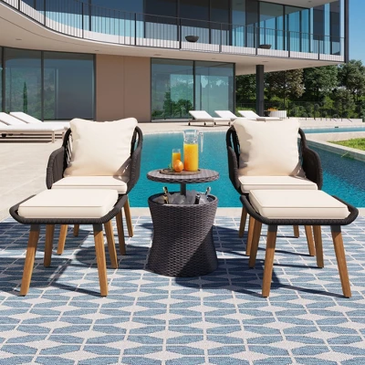 NicBex Outdoor Dining Table Set Wicker Bar Table With Upholstered Chairs & Ottomans,Patio Furniture Bistro Set For Garden,Backyard,Poolside 3 NicBex Outdoor Dining Table Set Wicker Bar Table With Upholstered Chairs & Ottomans,Patio Furniture Bistro Set For Garden,Backyard,Poolside