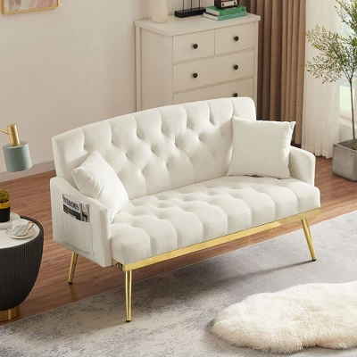 NicBex Teddy Fabric Loveseat Sofa Modern Upholstered Loveseat Couch With Metal Legs Small Tufted Sofa Couch For Bedroom,Living Room 5 NicBex Teddy Fabric Loveseat Sofa Modern Upholstered Loveseat Couch With Metal Legs Small Tufted Sofa Couch For Bedroom,Living Room - Image 3