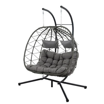 NicBex 2-Seat Indoor Outdoor Wicker Hanging Egg Chair With Cushion And Stand For Patio Bedroom Porch Garden 8 NicBex 2-Seat Indoor Outdoor Wicker Hanging Egg Chair With Cushion And Stand For Patio Bedroom Porch Garden - Image 6