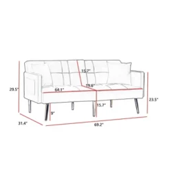 NicBex 69.2 Inch Velvet Futon Sofa Bed With 2 Hidden Cup Holders And 2 Pillows For Living Room,Office,Apartment