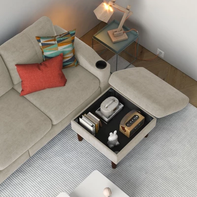 NicBex 3-Seater Linen Sofa Couch With Removable Storage Ottoman & Cup Holders,Upholstered Sleeper Sofa For Living Room,Bedroom 4 NicBex 3-Seater Linen Sofa Couch With Removable Storage Ottoman & Cup Holders,Upholstered Sleeper Sofa For Living Room,Bedroom - Image 2