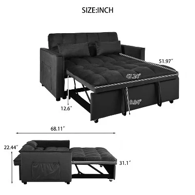 NicBex 3-in-1 Sofa Bed With Adjustable Backrest,Pull-Out Couch Bed With Pockets,Convertible Loveseat With Pillows,Sleeper Sofa For Living Room 4 NicBex 3-in-1 Sofa Bed With Adjustable Backrest,Pull-Out Couch Bed With Pockets,Convertible Loveseat With Pillows,Sleeper Sofa For Living Room - Image 2