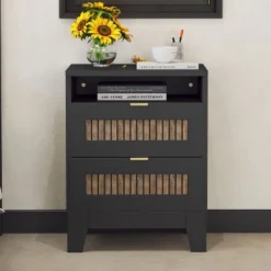 NicBex Modern Nightstand With Wooden Slat Accents,Bedside Table With Metal Handles,Night Stand With Drawers,Side Table For Bedroom,Living Room -Nicbex GUEST a7b84c8c d862 49b4 b6b2 f7a25fb77ba6