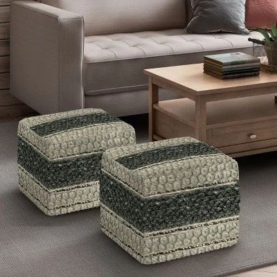 NicBex Chic Square Striped Pouf Ottoman Multicolored Footstool For Living Room, Bedroom,Green/Natural 4 NicBex Chic Square Striped Pouf Ottoman Multicolored Footstool For Living Room, Bedroom,Green/Natural - Image 2