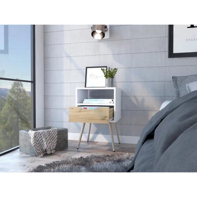 NicBex Wood Nightstand With Drawer,24.8" Modern Night Stand With Shelf,Bedside Table With Metal Legs,Side Table For Bedroom&Living Room 9 NicBex Wood Nightstand With Drawer,24.8" Modern Night Stand With Shelf,Bedside Table With Metal Legs,Side Table For Bedroom&Living Room - Image 7