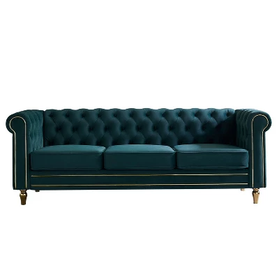 NicBex 84.65 Inch Modular Sectional Sofa Couch With Tufted Backrest Mid-Century 3-Seater Sofa With Gold Ribbon Decoration For Living Room 8 NicBex 84.65 Inch Modular Sectional Sofa Couch With Tufted Backrest Mid-Century 3-Seater Sofa With Gold Ribbon Decoration For Living Room - Image 6