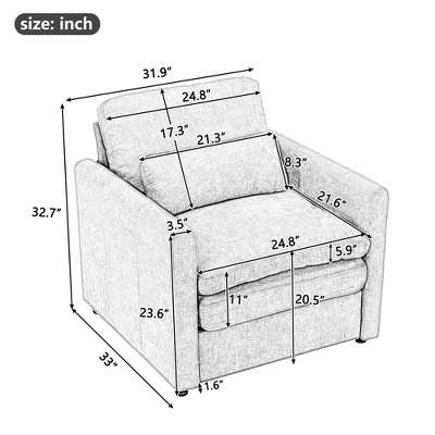 NicBex Couches For Living Room 31.9" Comfy Cloud Sofa Upholstered Oversized Single Armchair Sofa With Cushion 4 NicBex Couches For Living Room 31.9" Comfy Cloud Sofa Upholstered Oversized Single Armchair Sofa With Cushion - Image 2