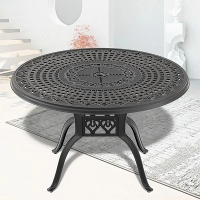 NicBex 47.24"/31.5"/48" Outdoor Dining Table,Round Aluminum Patio Table With Black Frame And Umbrella Hole For 4 To 6 Chairs,Outdoor Furniture,Black 3 NicBex 47.24"/31.5"/48" Outdoor Dining Table,Round Aluminum Patio Table With Black Frame And Umbrella Hole For 4 To 6 Chairs,Outdoor Furniture,Black