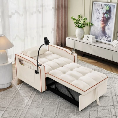 NicBex Modern Pull Out Sofa Bed Velvet Convertible Single Sofa With Adjustable Back, USB Port And Swivel Phone Stand For Living Room 4 NicBex Modern Pull Out Sofa Bed Velvet Convertible Single Sofa With Adjustable Back, USB Port And Swivel Phone Stand For Living Room - Image 2
