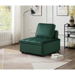 NicBex Convertible Sofa Bed Single Couch With Pull Out Bed & Detachable Backs,Upholstered Velvet Sleeper Sofa For Living Room,Bedroom,Green