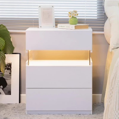 NicBex LED Nightstand With 3 Drawers,Night Stand With Acrylic Panel,Bedside Table With RGB Lights,End Table For Bedroom&Living Room,Bedroom Furniture 8 NicBex LED Nightstand With 3 Drawers,Night Stand With Acrylic Panel,Bedside Table With RGB Lights,End Table For Bedroom&Living Room,Bedroom Furniture - Image 6