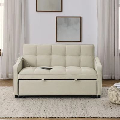 NicBex Loveseat Sofa Modern Comfy Upholstered Sleeper Sofa Bed With Adjustable Back And 2 Arm Pocket & USB Port For Living Room,Beige 3 NicBex Loveseat Sofa Modern Comfy Upholstered Sleeper Sofa Bed With Adjustable Back And 2 Arm Pocket & USB Port For Living Room,Beige