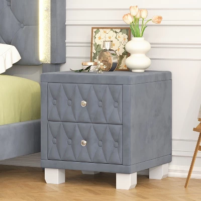 NicBex Modern Nightstand With Drawers,Velvet Bedside Table With Crystal Knobs,Night Stand With Button-Tufted,Side Table For Bedroom,Living Room 8 NicBex Modern Nightstand With Drawers,Velvet Bedside Table With Crystal Knobs,Night Stand With Button-Tufted,Side Table For Bedroom,Living Room - Image 6