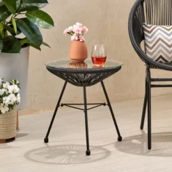 NicBex Outdoor End Table Modern Tempered Glass Outdoor Coffee Table Outdoor Side Table, Patio Table Small Table For Backyard, Balcony, Porch -Nicbex GUEST b1d78e12 e4ea 4498 9959 44cb445ef7b4