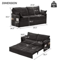NicBex Convertible Pull Out Sofa Bed Loveseat Couch With Charging Ports & Side Storage,Chenille Fabric Sleeper Sofa For Living Room,Bedroom,Black59.5" -Nicbex GUEST b32dadea ce77 445c ac9e a1670a2de0cd