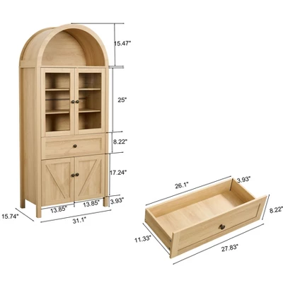 NicBex Vintage Tall Dome Kitchen Pantry Cabinet With Storage Drawer & Glass Doors,Versatile Cupboard Buffet Cabinet For Kitchen,Dining Room 6 NicBex Vintage Tall Dome Kitchen Pantry Cabinet With Storage Drawer & Glass Doors,Versatile Cupboard Buffet Cabinet For Kitchen,Dining Room - Image 4