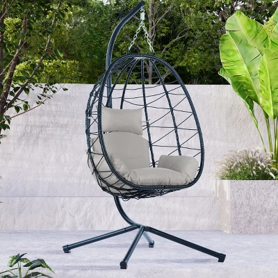 NicBex Egg Chair Indoor&Outdoor,Porch Swing With Cushion,Wicker Hanging Chair With Stand,Hammock Chair For For Bedroom,Balcony,Beige 8 NicBex Egg Chair Indoor&Outdoor,Porch Swing With Cushion,Wicker Hanging Chair With Stand,Hammock Chair For For Bedroom,Balcony,Beige - Image 6