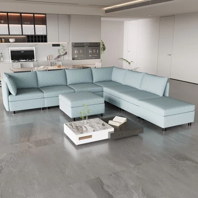 NicBex Modular 129" L Shape Sectional Sofa Sleeper Couch Set With Storage Space For Living Room 8 NicBex Modular 129" L Shape Sectional Sofa Sleeper Couch Set With Storage Space For Living Room - Image 6