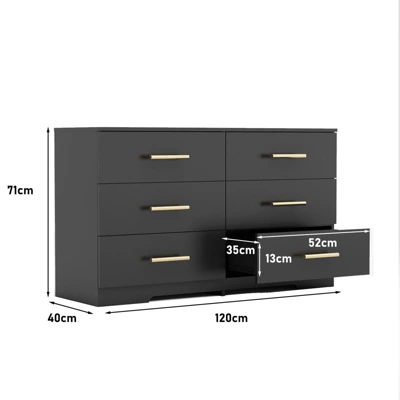 NicBex 6 Drawer Double Dresser For Bedroom,Antique Style Drawers With Golden Pulls,Dressers For Kids Room,Living Room,Entry And Hallway 4 NicBex 6 Drawer Double Dresser For Bedroom,Antique Style Drawers With Golden Pulls,Dressers For Kids Room,Living Room,Entry And Hallway - Image 2