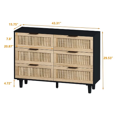 NicBex 6 Drawer Double Dresser For Bedroom,Modern Style Rattan Drawers With Wooden Pulls,Dressers For Kids Room,Living Room,Entry And Hallway 4 NicBex 6 Drawer Double Dresser For Bedroom,Modern Style Rattan Drawers With Wooden Pulls,Dressers For Kids Room,Living Room,Entry And Hallway - Image 2
