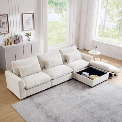 NicBex Couches For Living Room 3-Seater Sofa Sectional Couch Corduroy L-Shaped Upholstered Sofa With 3 Waist Pillows And Storage Footstool 7 NicBex Couches For Living Room 3-Seater Sofa Sectional Couch Corduroy L-Shaped Upholstered Sofa With 3 Waist Pillows And Storage Footstool - Image 5