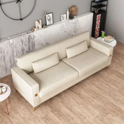 NicBex Modern 3-Seat Luxury Sofa Couch With Pillows & Gold Accents,Plush Velvet Upholstered Lounge Settee Sofa For Living Room,Bedroom