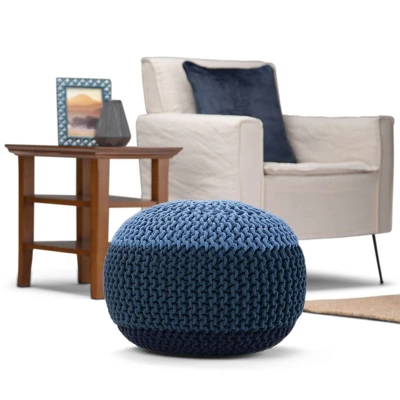 NicBex Knitted Cotton Round Pouf Comfortable And Durable Accent Furniture Ideal For Relaxing And Additional Seating, Dark Blue/Blue 4 NicBex Knitted Cotton Round Pouf Comfortable And Durable Accent Furniture Ideal For Relaxing And Additional Seating, Dark Blue/Blue - Image 2