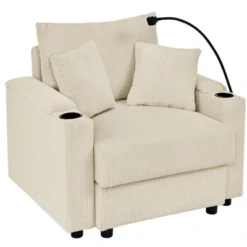 NicBex Couches For Living Room Accent Chair Sofa With Storage Armrest, Comfy Corduroy Upholstered Sofa Couch With Cup Holders And A Phone Holder -Nicbex GUEST c11526ae dca1 4e09 af66 7d9111dd1087
