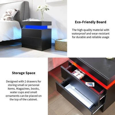 NicBex Modern LED Nightstand,Bedside Table With Adjustable Lighting,Night Stand With Drawers,Side Table For Living Room,Bedroom Furniture 5 NicBex Modern LED Nightstand,Bedside Table With Adjustable Lighting,Night Stand With Drawers,Side Table For Living Room,Bedroom Furniture - Image 3