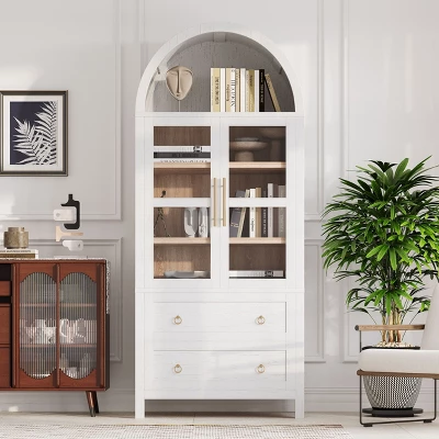 NicBex Tall Arched Kitchen Pantry Cabinet With 2 Drawers, Kitchen Storage Cabinets With Glass Door, Wood Cupboard For Kitchen Dining Room 9 NicBex Tall Arched Kitchen Pantry Cabinet With 2 Drawers, Kitchen Storage Cabinets With Glass Door, Wood Cupboard For Kitchen Dining Room - Image 8