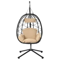 NicBex Egg Chair Indoor&Outdoor,Porch Swing With Cushion,Wicker Hanging Chair With Stand,Hammock Chair For For Bedroom,Balcony,Beige