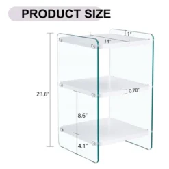 NicBex 3-Tier Glass Panel Night Stand,Modern Nightstand With Tempered Glass,MDF Bedside Table With Storage Shelf,Side Table For Bedroom,Living Room