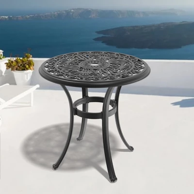 NicBex Outdoor Dining Table,Round Patio Table With Black Frame And Umbrella Hole For 4 To 6 Chairs,Outdoor Furniture,Black 4 NicBex Outdoor Dining Table,Round Patio Table With Black Frame And Umbrella Hole For 4 To 6 Chairs,Outdoor Furniture,Black - Image 2
