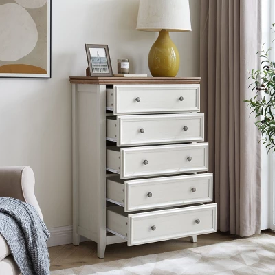 NicBex Farmhouse Drawer Dresser,Modern Tall/Double Dressers With Round Handles,Chest Of Drawers For Bedroom,Living Room,Dining Room,Hallway 4 NicBex Farmhouse Drawer Dresser,Modern Tall/Double Dressers With Round Handles,Chest Of Drawers For Bedroom,Living Room,Dining Room,Hallway - Image 2