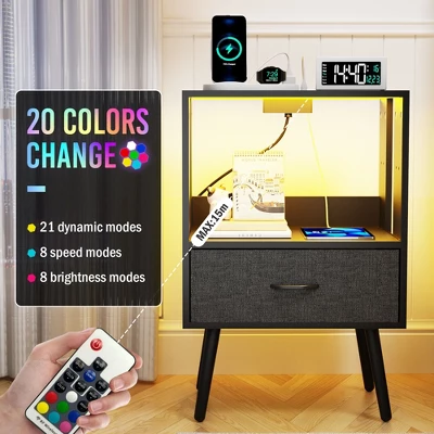 NicBex Bedside Table Set Of 2,Modern Nightstand With Charging Station,Side Table With LED Lights&USB Outlets,Night Stand With Drawers For Bedroom 4 NicBex Bedside Table Set Of 2,Modern Nightstand With Charging Station,Side Table With LED Lights&USB Outlets,Night Stand With Drawers For Bedroom - Image 2