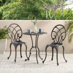 NicBex Outdoor Dining Table Set Metal Bistro Table With Two Chairs,Patio Furniture Bistro Set For Garden,Backyard,Poolside